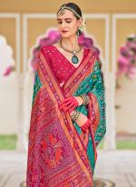 Silk Teal Traditional Wear Printed Saree